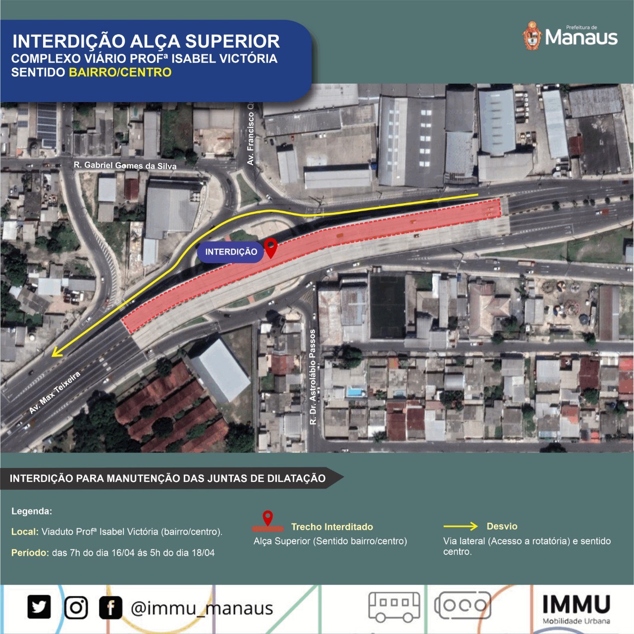 Alça superior do viaduto do Manoa é interditada para manutenção neste fim de semana