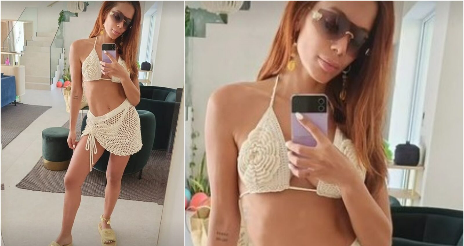 On vacation in Europe, Anitta wears BRL 7,200 sandals in a beach look