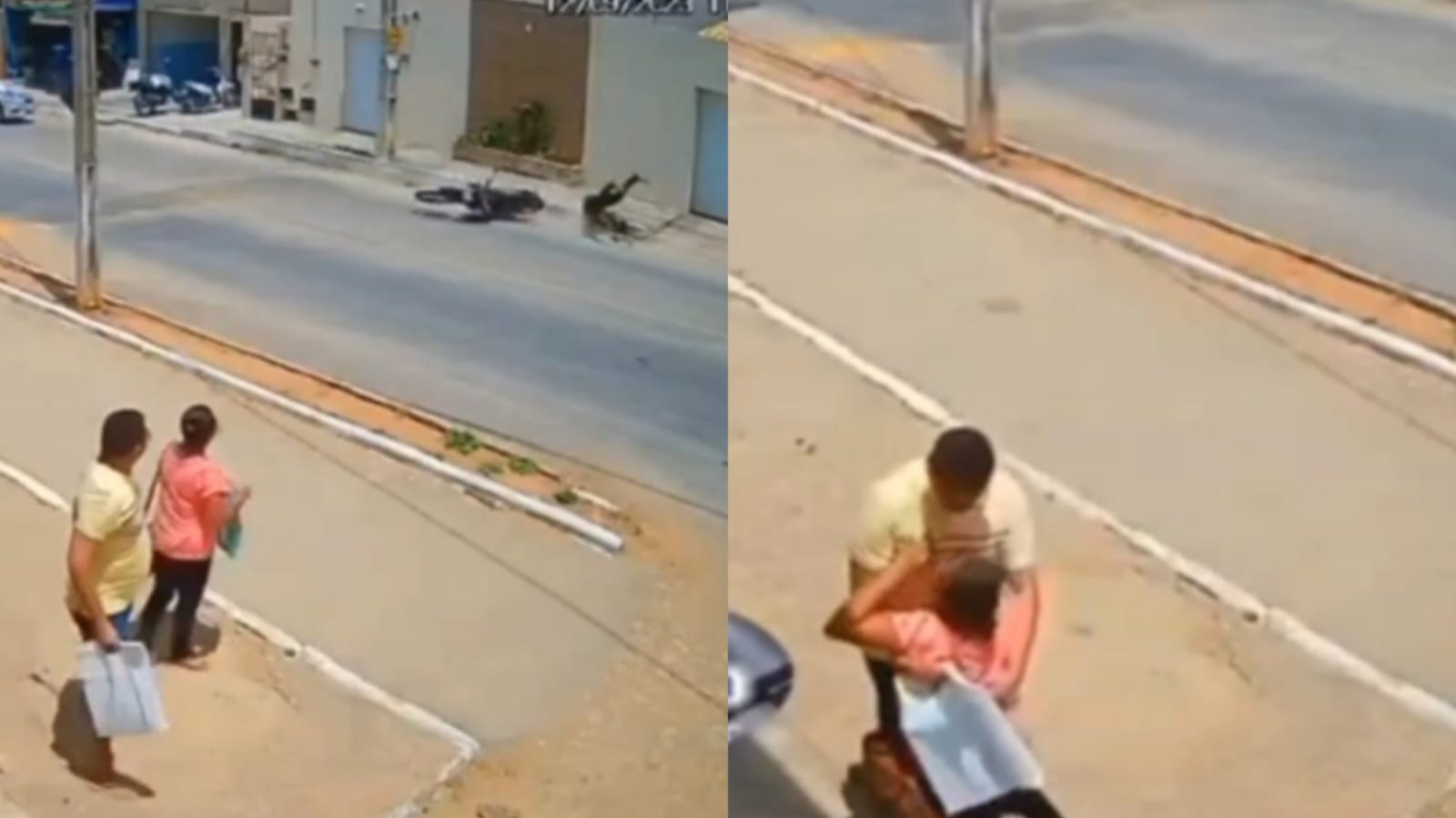 Mulher se assusta e desmaia ao ver acidente com motociclista; veja vídeo