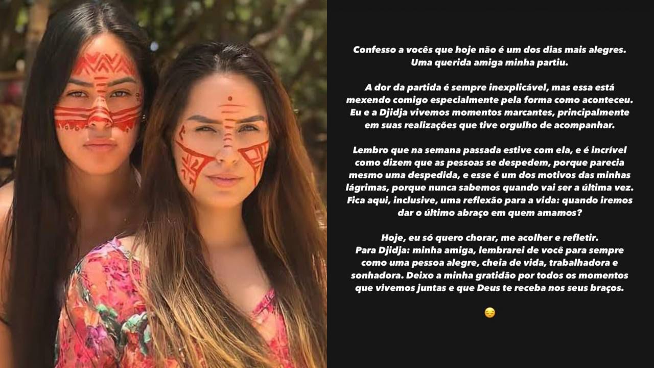 Cunhã-poranga do Garantido Isabelle Nogueira lamenta morte da ex-sinhazinha Djidja Cardoso