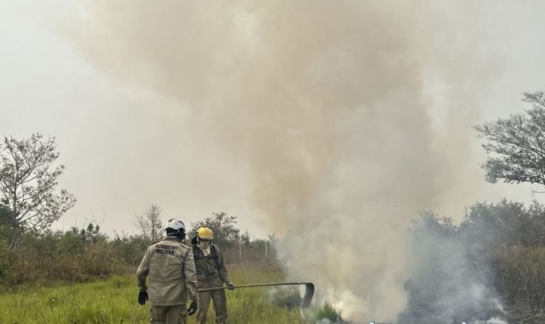 CBMAM combateu, na quinta-feira (15), um incêndio em uma área de vegetação próximo do aeroporto do município de Lábrea