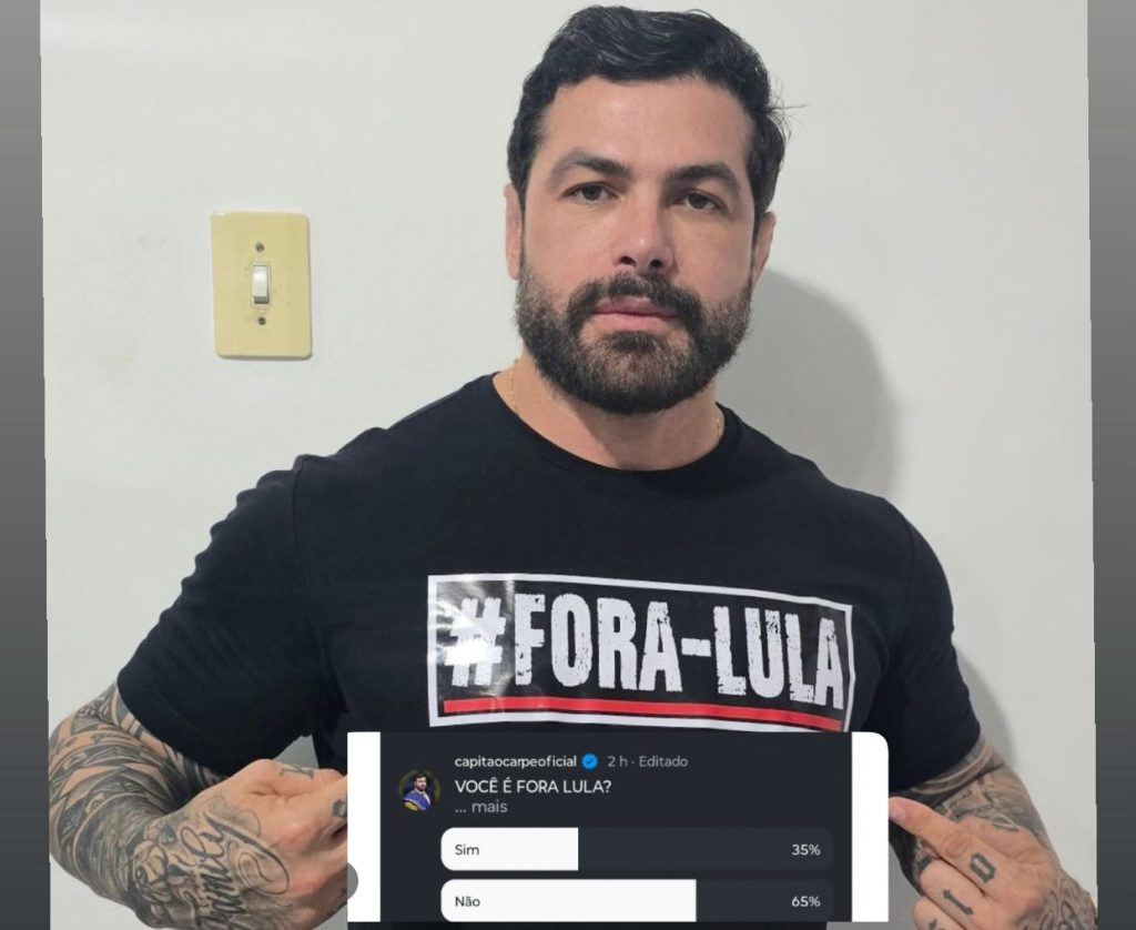 Vereador Capitão Carpê com camisa #ForaLula ao lado de enquete no Instagram