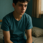 Jovem solitário no quarto