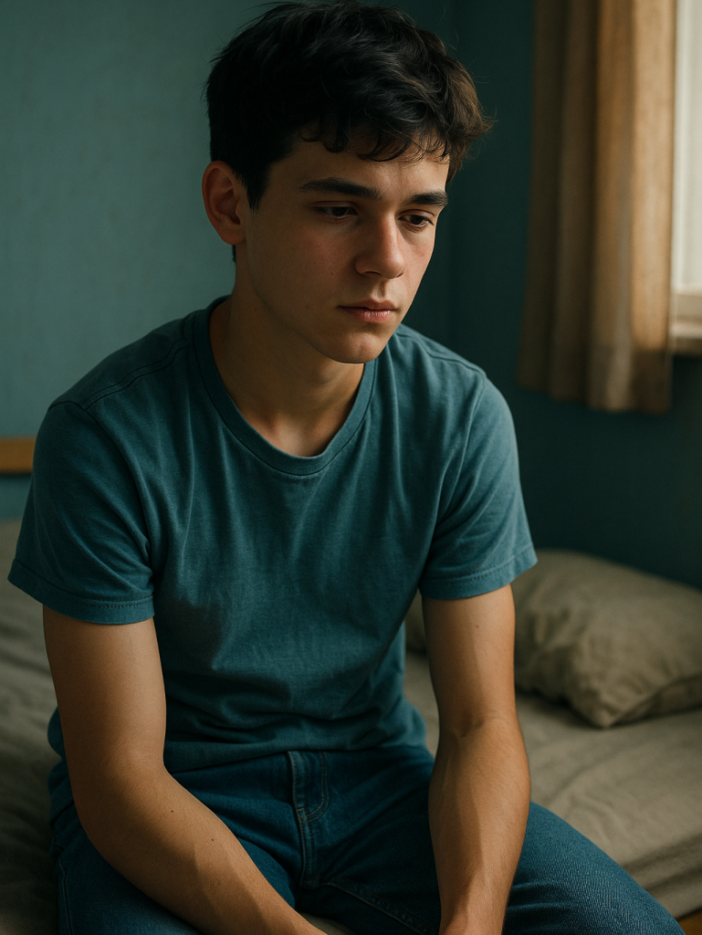 Jovem solitário no quarto