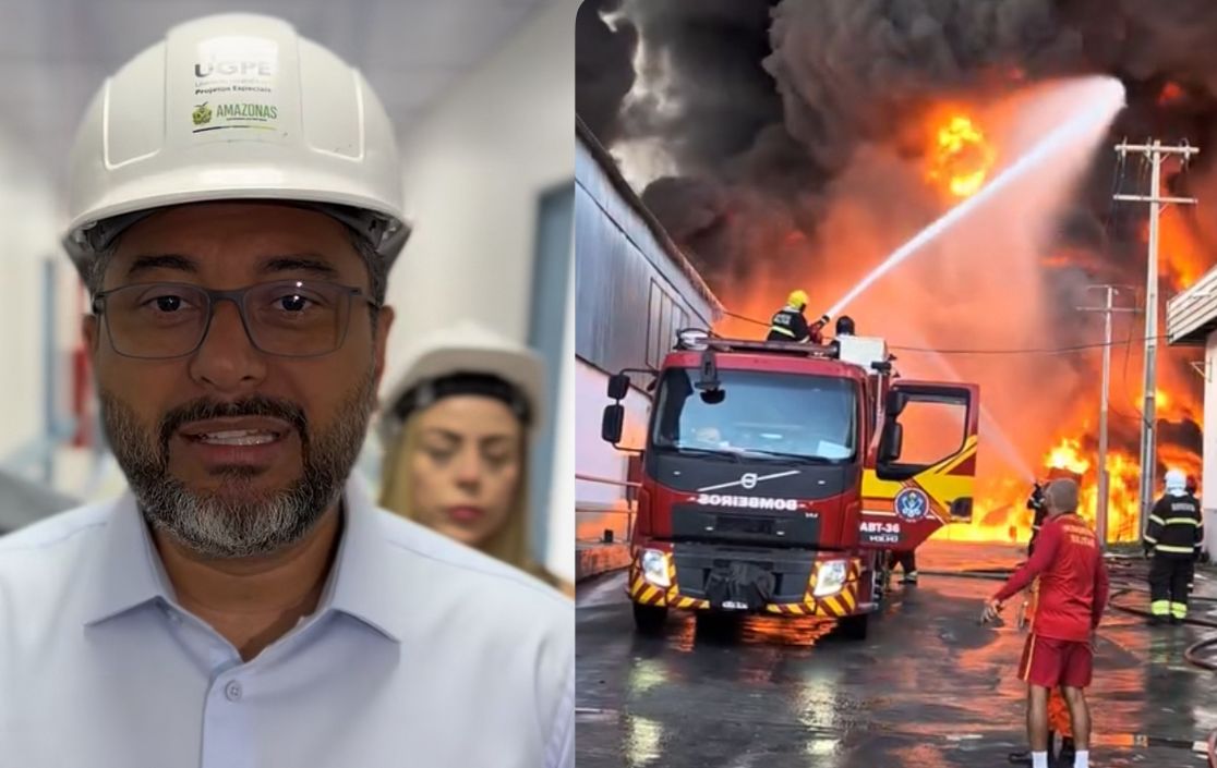 Wilson Lima diz que 148 bombeiros e 26 viaturas combatem incêndio em fábrica de Manaus