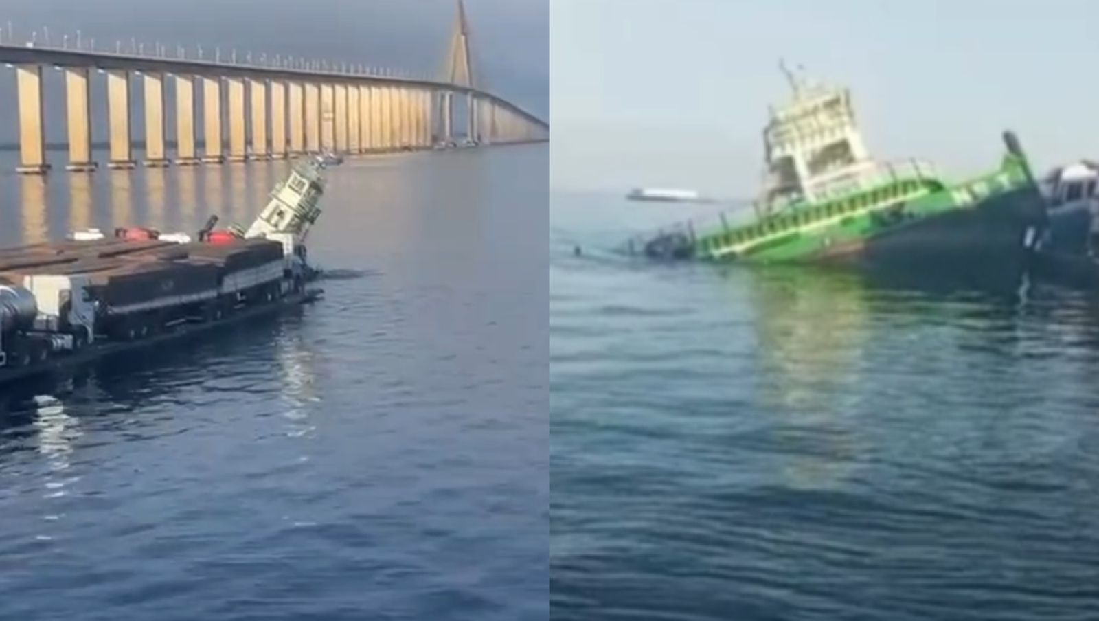 Empurrador naufraga nas proximidades da Ponte do Rio Negro