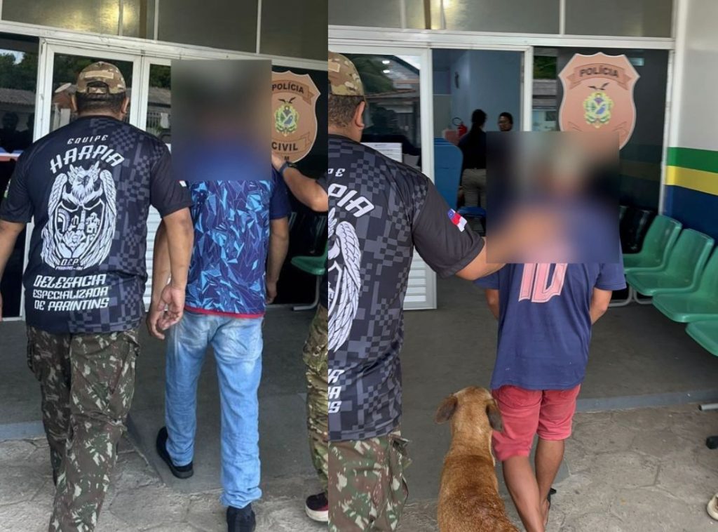 Policial cumprindo mandado de prisão na Operação Shamar em Parintins, Amazonas