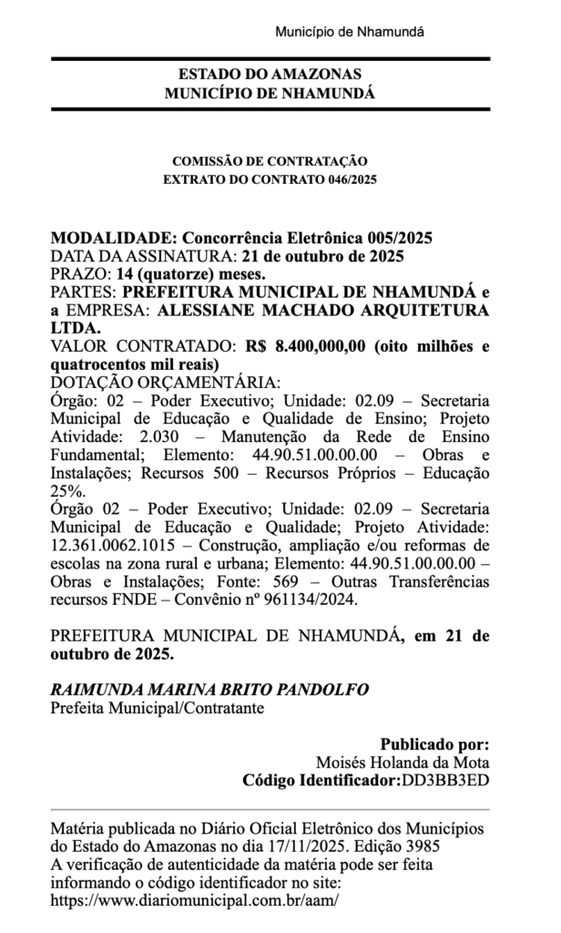 FONTE: Diário Eletrônico Oficial dos Municípios do Estado do Amazonas