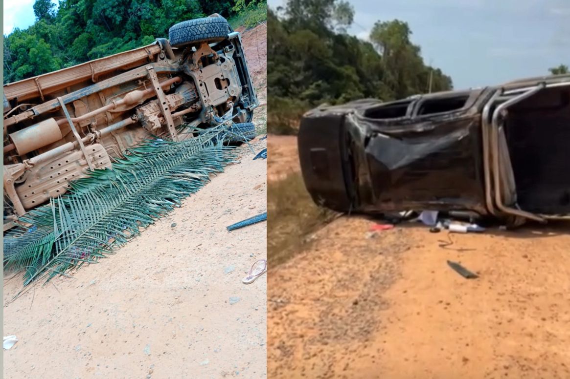 VÍDEO: Duas pessoas morrem após caminhonete capotar na BR-319, no AM