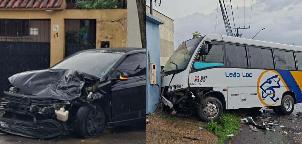 Duas pessoas ficam feridas após colisão entre micro-ônibus e carro em Manaus