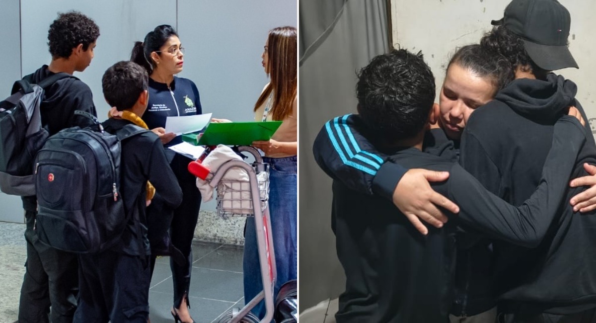 Irmãos deixados por tia em abrigo de Manaus voltam a Santa Catarina para viver com a mãe