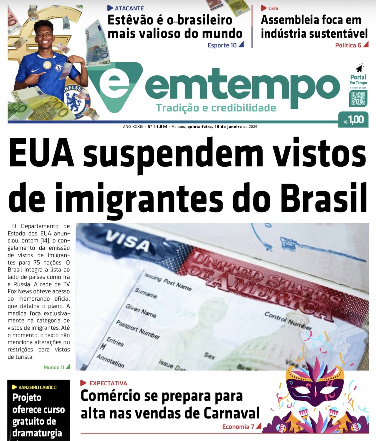 Jornal Em Tempo – quinta-feira, 15 de janeiro de 2026