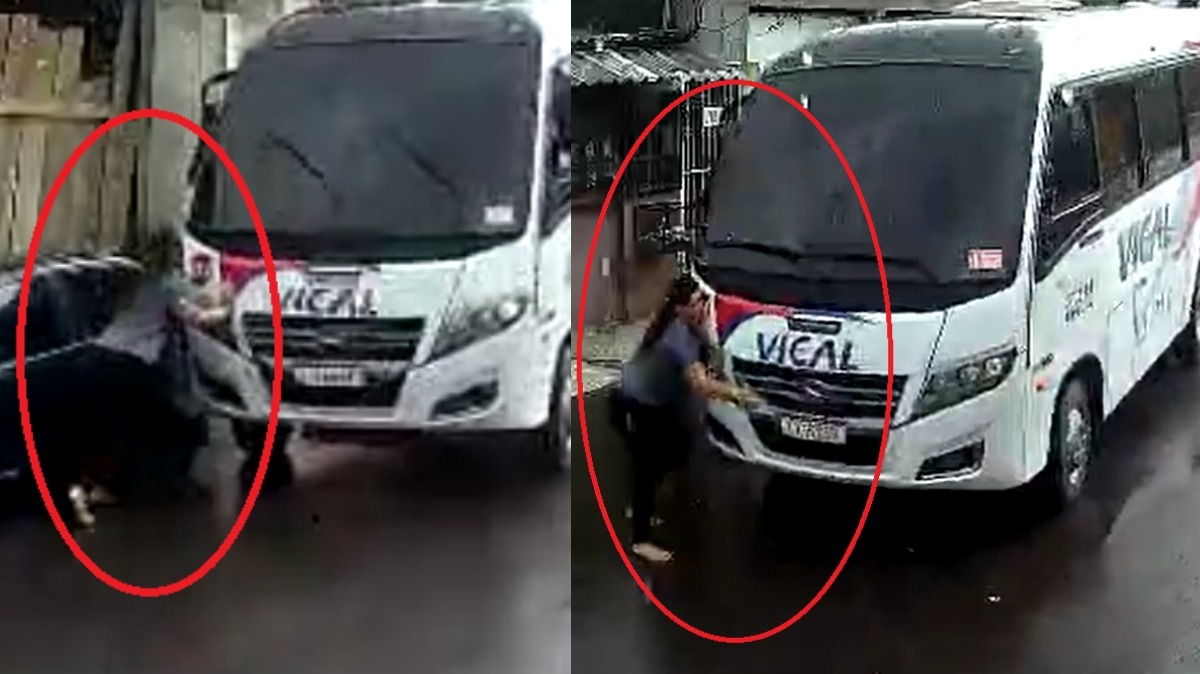 VÍDEO: Motorista tenta parar micro-ônibus desgovernado com os braços em Manaus