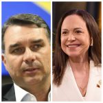 Flávio Bolsonaro se encontra com María Corina Machado durante posse de presidente do Chile