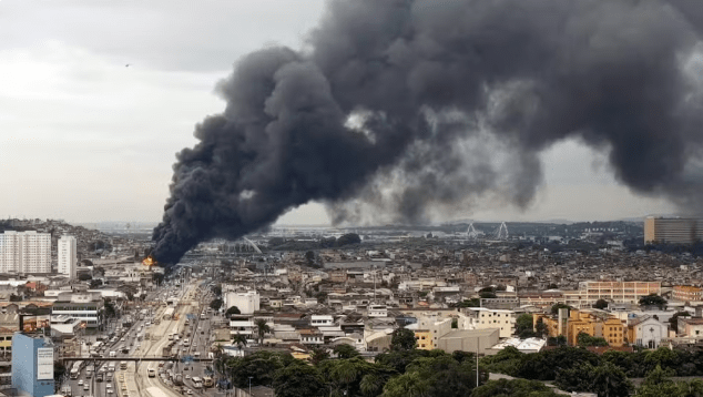 Incêndio atinge galpão de motopeças e espalha fumaça em vários pontos do RJ