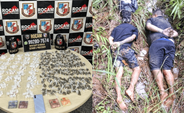Dupla tenta fugir para mata, mas é presa com mais de 600 porções de drogas em Manaus