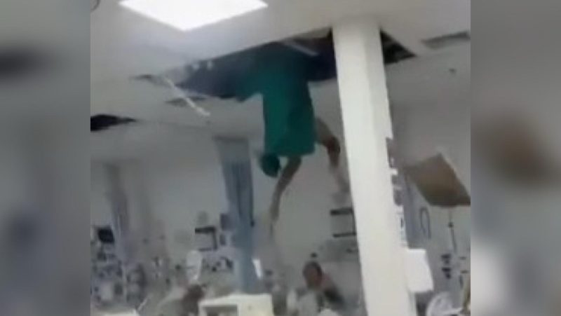 VÍDEO: Paciente em surto tenta fugir por duto de ventilação e cai do teto em hospital no RJ