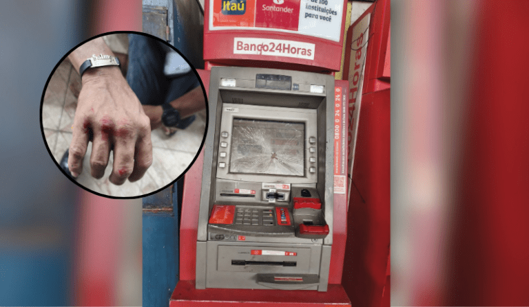 Homem é preso após destruir caixa eletrônico e sair ferido no Centro de Manaus