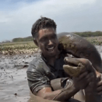 Vídeo: Homem desafia sucuri gigante e passa por momento de pânico