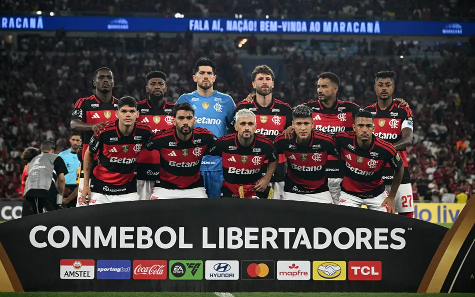 Jogadores do Flamengo em jogo da Libertadores