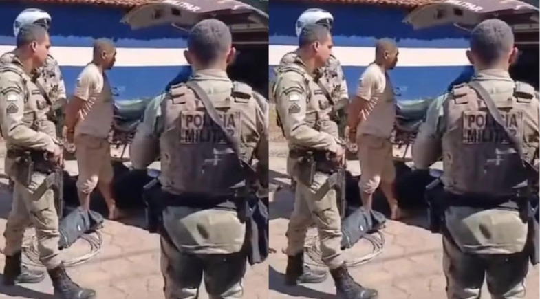 Foto durante prisão de suspeito de estupro na Bahia