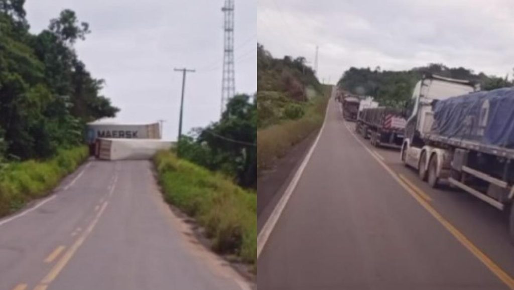 Carretas tombam na ladeira 'Maria Ceará' e interditam BR-174