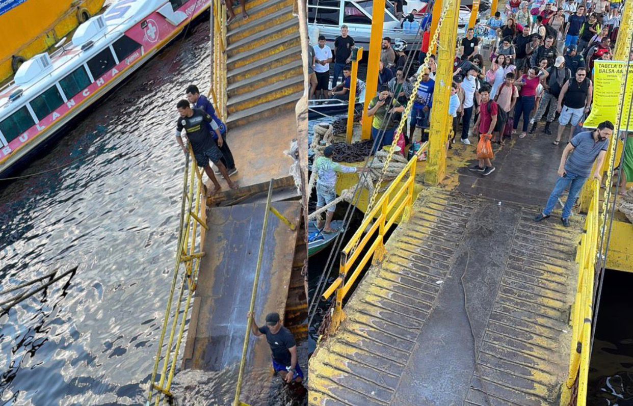 VÍDEO: Rampa de acesso à Balsa Amarela cai no rio Negro em Manaus