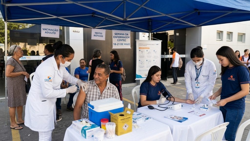 Estudantes de enfermagem durante ação de saúde gratuita em Manaus