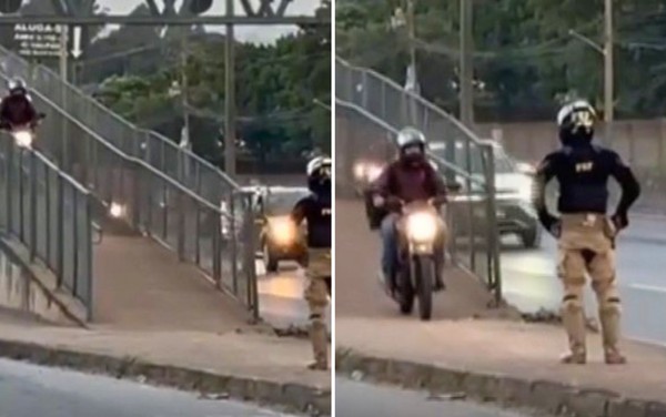 Motociclista flagrado por PRF em passarela