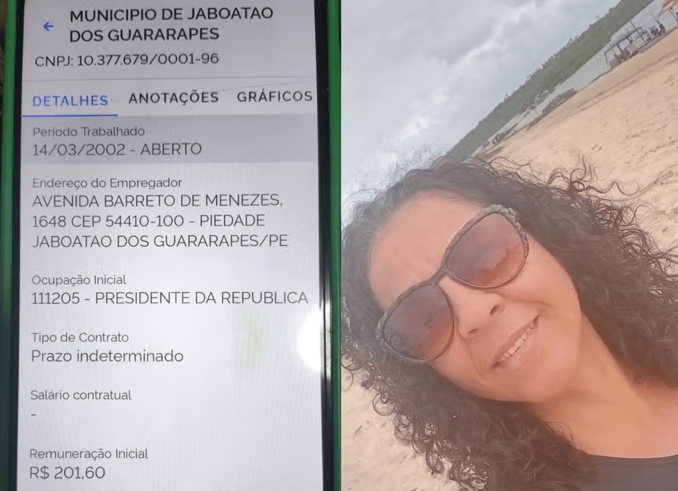 Técnica de enfermagem Aldenize Ferreira da Silva foi registrada em carteira de trabalho digital como presidente da República