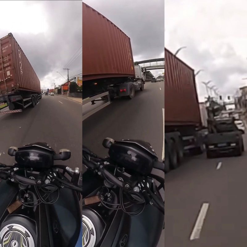 VÍDEO: carreta avança contra motocicleta e carro durante briga no trânsito em Manaus