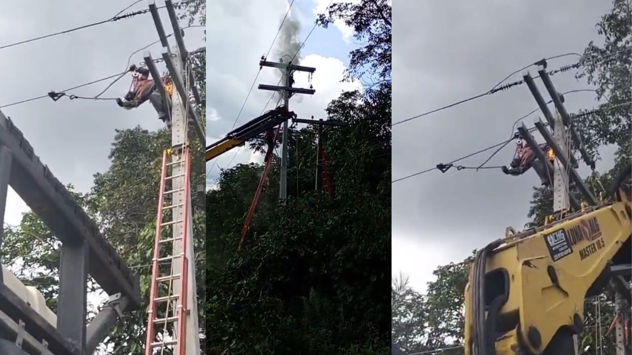 IMAGENS FORTES: Eletricista ‘pega fogo’ e fica grudado em poste após descarga elétrica no AM