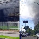 VÍDEO: Incêndio atinge antigo prédio dos Correios no bairro Aleixo