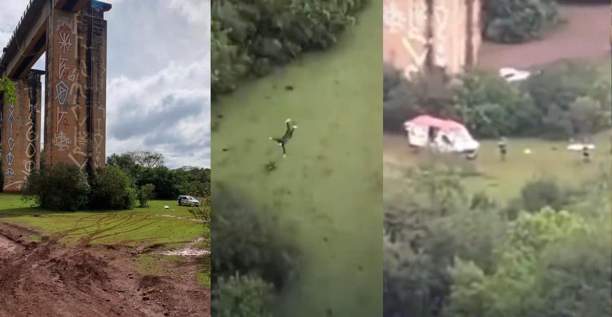 Vídeos mostram local onde ficou o corpo de jovem lançada sem corda em rope jump