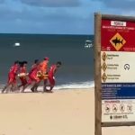 Equipe de resgate atende criança mordida por tubarão na Praia de Piedade, em Pernambuco