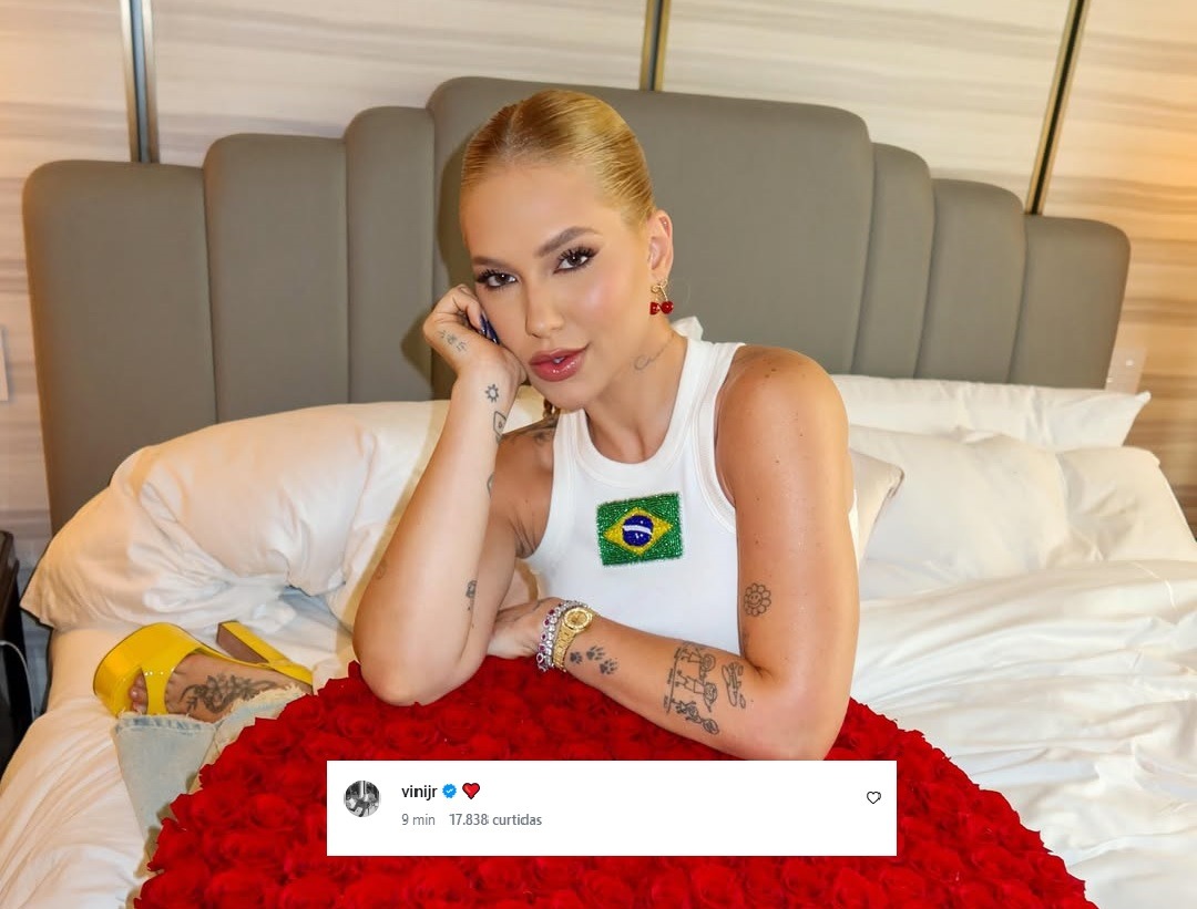 Virginia Fonseca recebe flores e Vini Jr. comenta postagem no Dia dos Namorados