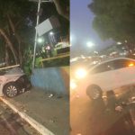 Carro perde o controle após colisão e destrói radar de fiscalização na avenida Brasil, em Manaus