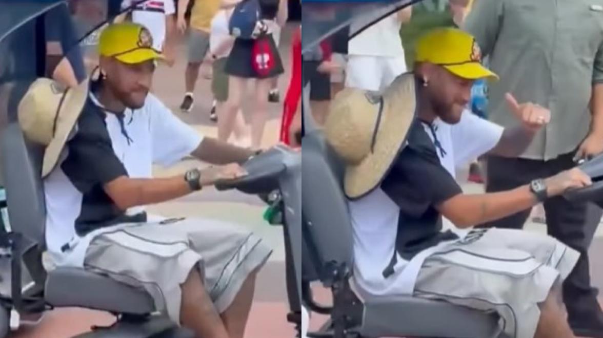VÍDEO: Neymar aparece de motinha em parque de Orlando e reação de crianças viraliza